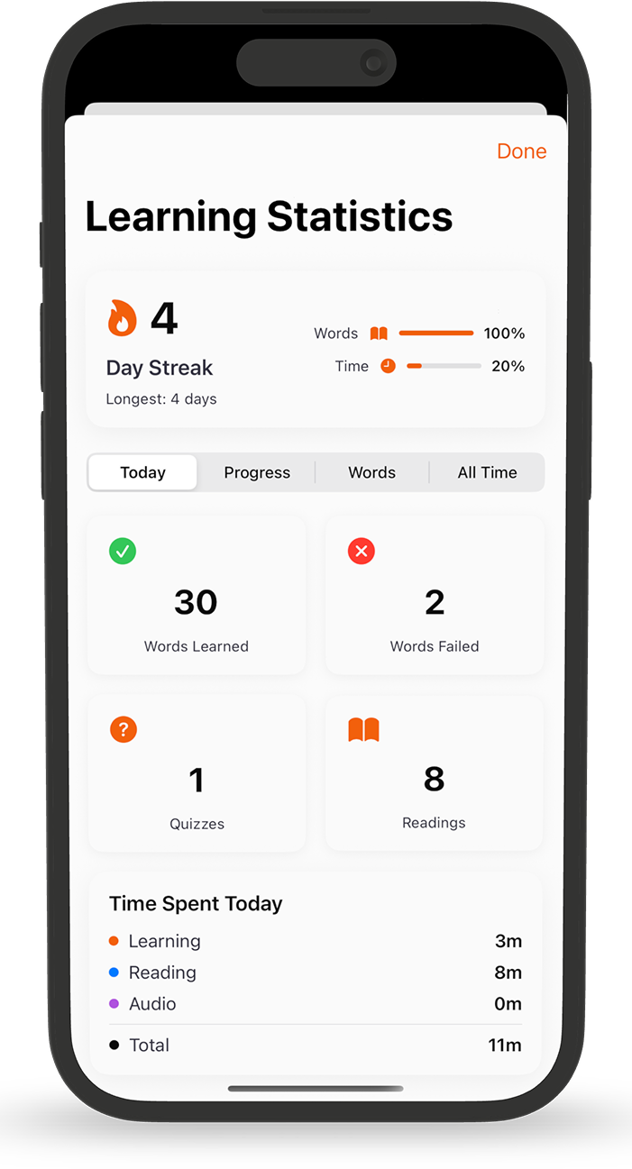 Vocabulary flashcards and review system